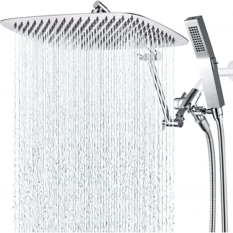 Promise All Metal 14 Rainfall Shower Head Handheld Spray Combo,3 Settings Diverter,Adjustable Extension Arm with Lock Joints,71