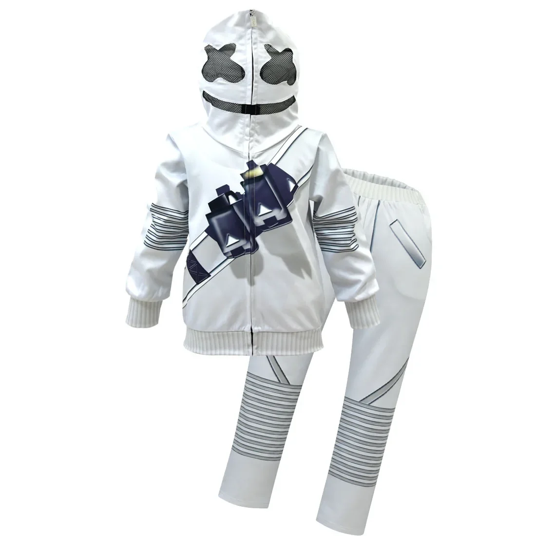 Disfraz de Cosplay para niños, disfraz de DJ Marshmello, traje para niños, jersey blanco con estampado 3D de Halloween, pantalones, disfraz de fiesta