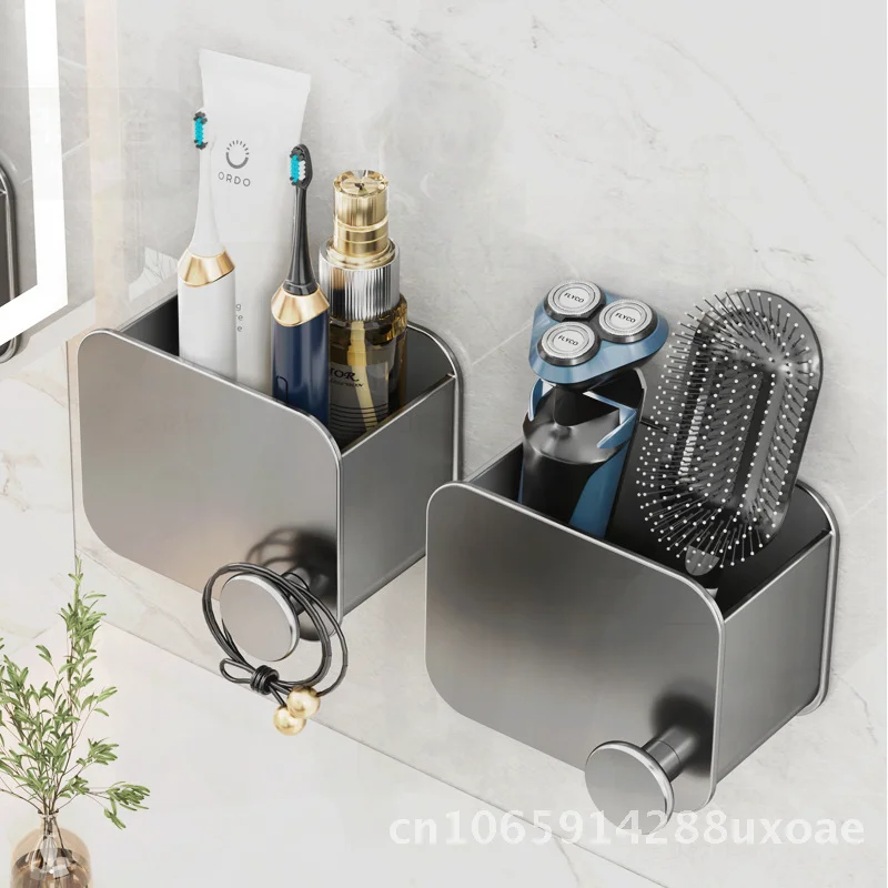 Punch-Free Toilet Storage Rack Modern Minimalist Bathroom Washstand Organizer for Toothbrush Toothpaste Comb Tube with Hooks