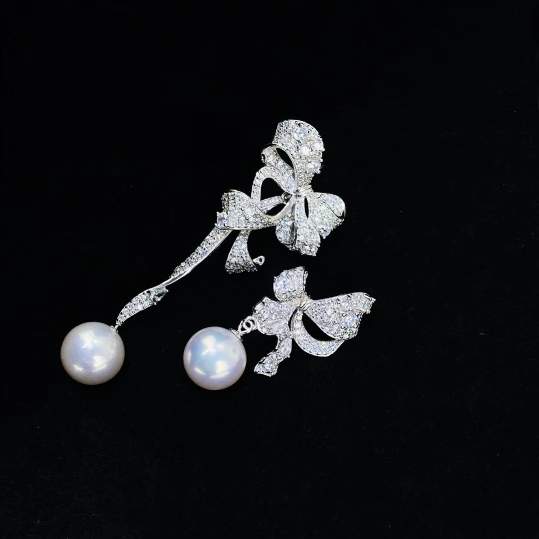 Wholesale Bow Knot 925 Sterling Silver Earrings Mount Findings Settings Base Mounting Parts Accessory for 9-15mm Pearls