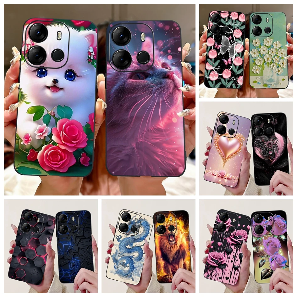 For Tecno Pop 7 Case BF6 Cover Lovely Cartoon Black Silicone Soft TPU Protect Shell For Tecno Spark Go 2023 BF7n Pop7 Pro Bumper