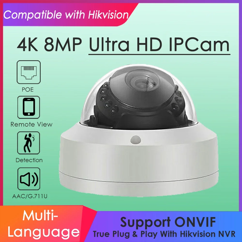 

4K 8MP POE IP Camera CCTV IR Infrared Hikvision Compatible Motion Detection for Home Security Video Surveillance Outdoor Onvif