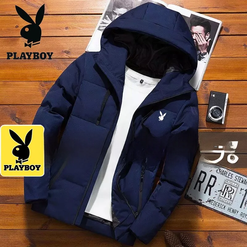 

Men's down Jacket Winter Thickened Hooded Cotton Youth Fashion Outerwear Coat Warmth Fluffy White Duckling Cotton