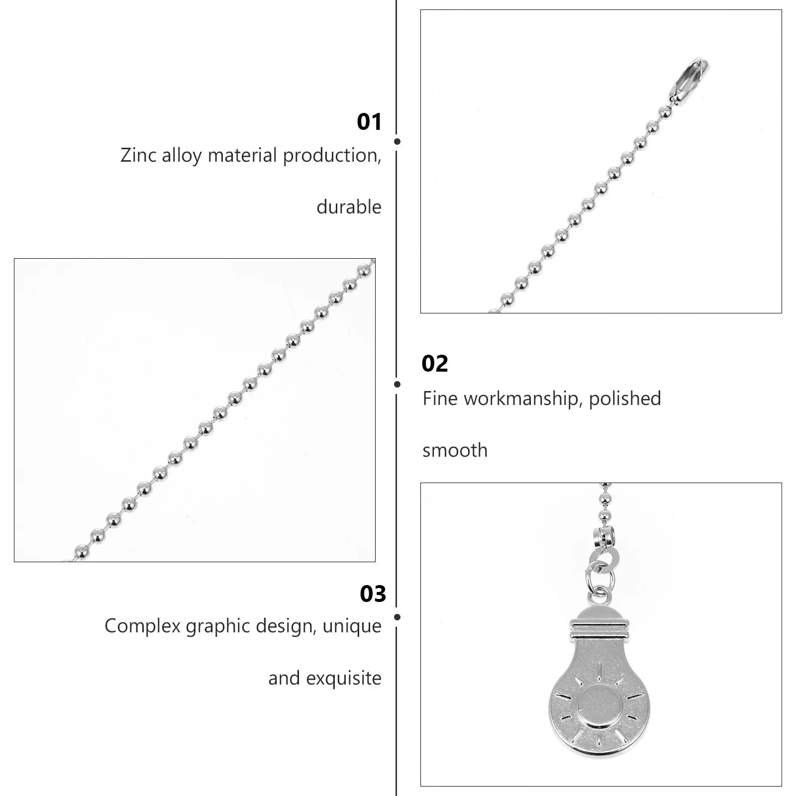 

2Pcs Ceiling Fan Chain Extension Durable Practical Long Term Use Light Hanging Chain Lamp Pendant Ball Ceiling Light Pull