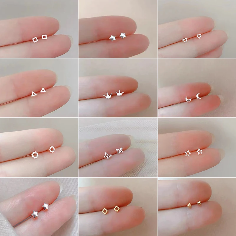 Novo minúsculo minimalista banhado a prata coreano mini pequena lua brincos para mulheres estudante adolescente simples orelha piercing jóias