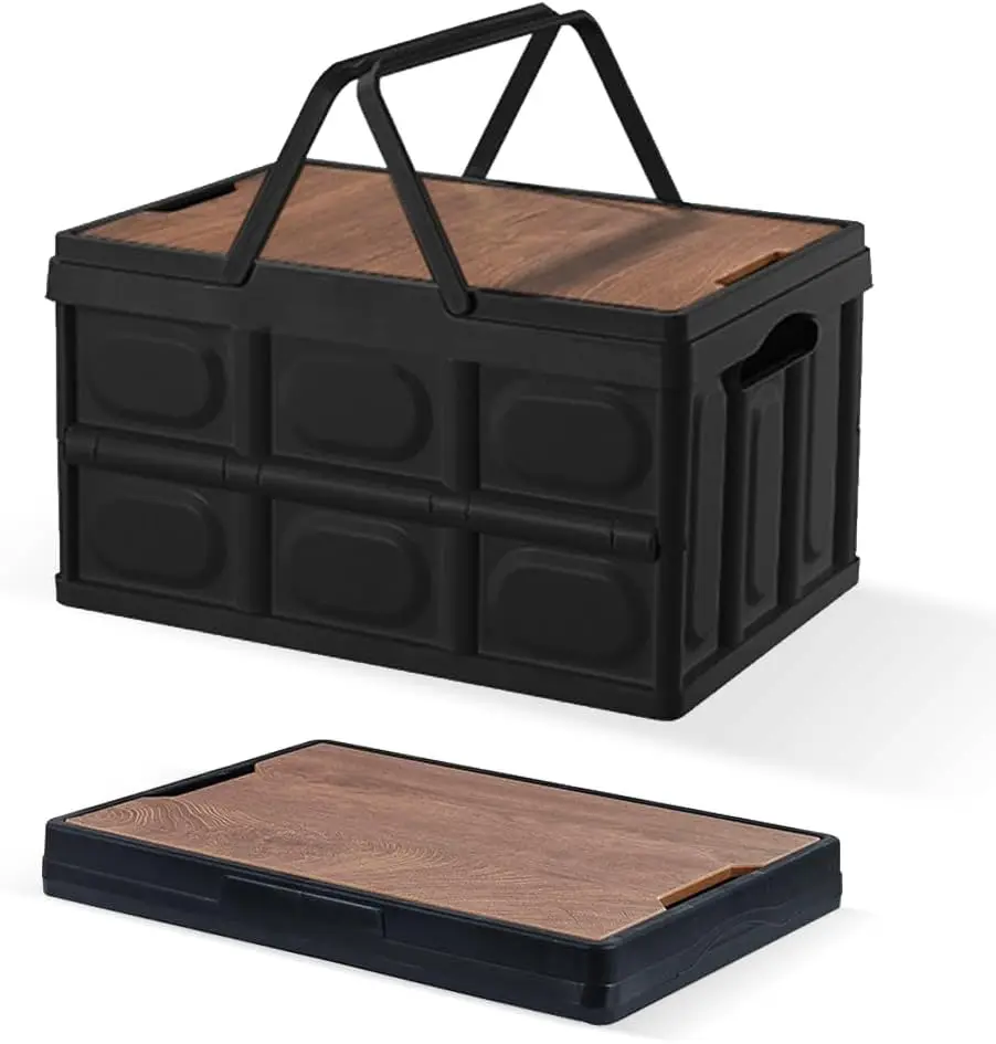 

Collapsible Storage Bins Box with Lids and Handle, 30L Portable Plastic Storage Crate Containers
