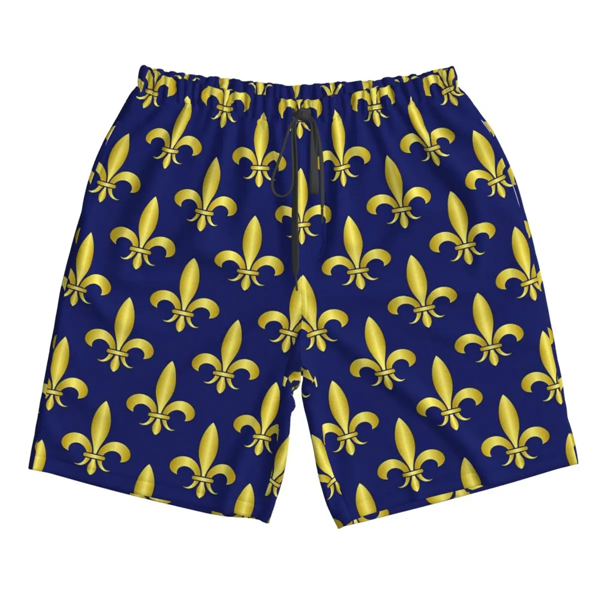

Gold Blue Fleur De Lis Royal Lily Trunks Beach Board Shorts Casual Quick Dry Swim Summer Men Pants