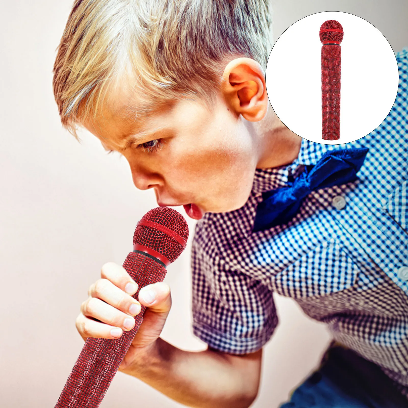 

Alloy Simulated Microphone Prop with Sparkling Design Fake Handheld Mic for Children's Costume Party Stage Show Birthday