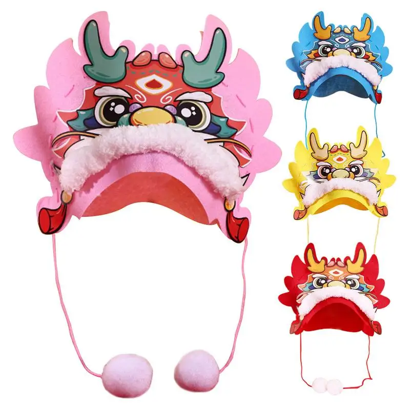 Chinese New Year Dragon Hat Nonwoven Fabric DIY Craft Accessory Hand-embroidered Lucky Spring Festival Photography Props