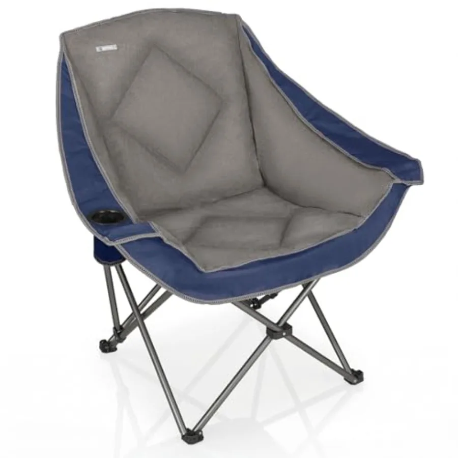 

Folding Camping Chair for Outdoor Use, Heavy-Duty Steel Frame with Padded Seat and Back, Black, Includes Cup Holder and Carry B