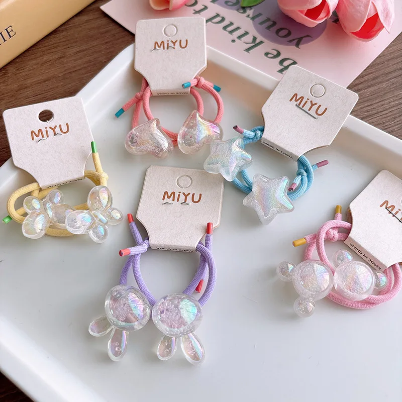 

New Kids Hair Ties Candy Iridescent Knot Design Small Size High Elasticity No Pull Gentle for Girls 2 Pack Adorable