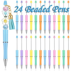 24Pcs New Beaded Ballpoint Pens Plastic Beadable Pens Wedding Favors Birthday Party Gifts Student Stationery Pens for Writing