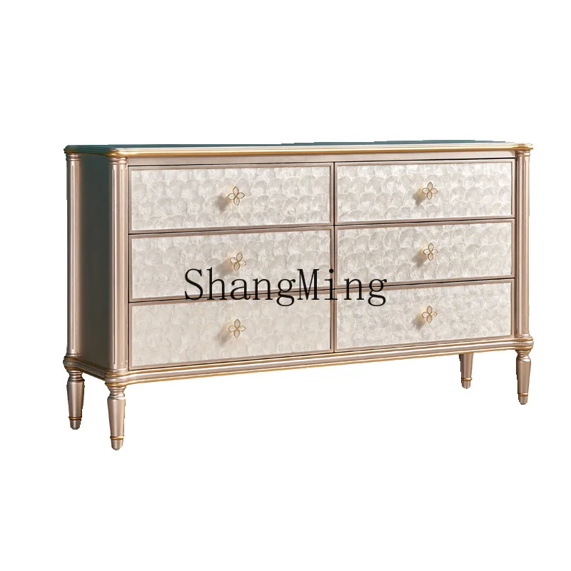 

ZYY light luxury natural shell solid wood six-chest cabinet champagne silver dining side cabinet living room entrance cabinet