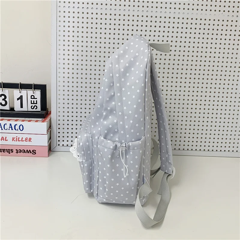 Women Polka Dot Lace Backpack with Compartments&Pendant Multi Pockets Daypack Cute Lightweight Backpacks Travel Carrying Package