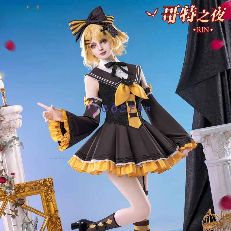 

Kagamine Rin Gothic Dress Anime Cosplay Costume Sweet Lolita Uniform For Hallowmas Christmas Role Play Women COSFun