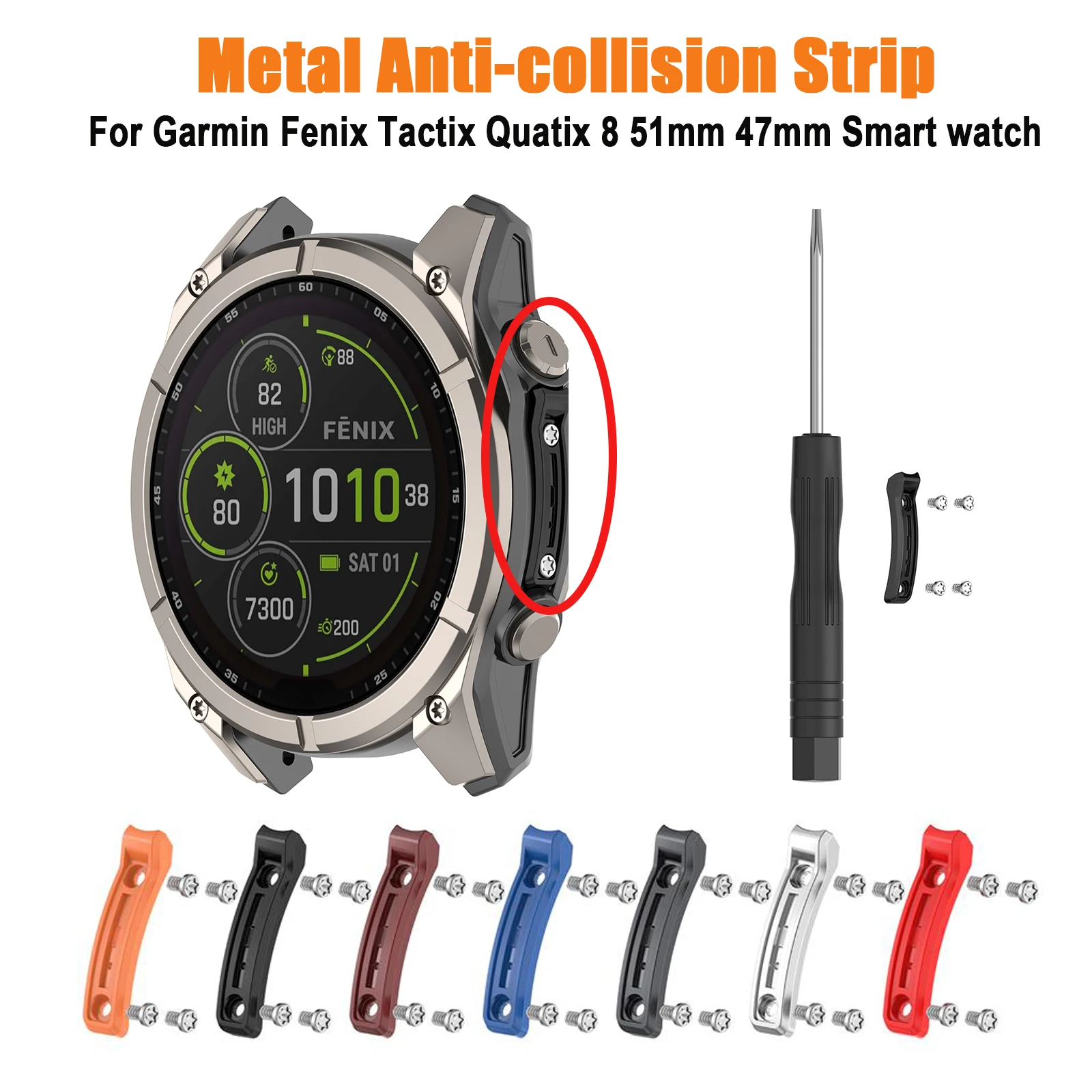 Metallischer Anti-Kollisions-Streifen für Garmin Tactix8 Quatix8 Fenix9 8 47mm 51mm Smartwatch Stoßfänger-Zubehör Abdeckung Hülle Stoßfänger-Streifen