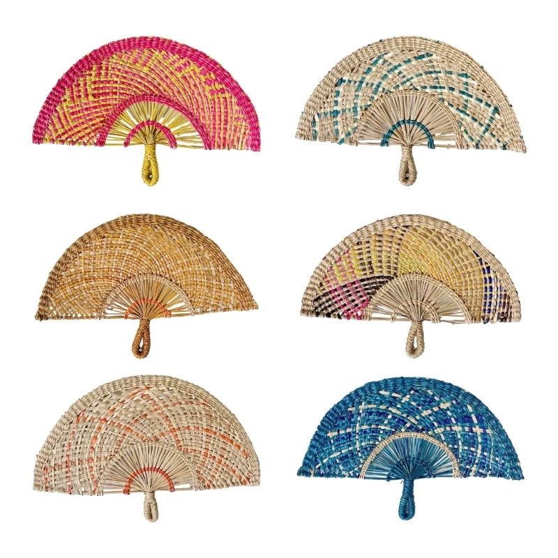 

Color Straw Fan Hand-Woven Summer Cooling Handmade Color Fan for Wall Display Decorations