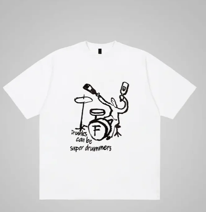 Drunks Can Be Super Drummers Print Short Sleeve Tees For Men Casual Crew Neck T-Shirt Comfortable Breathable T-shirt