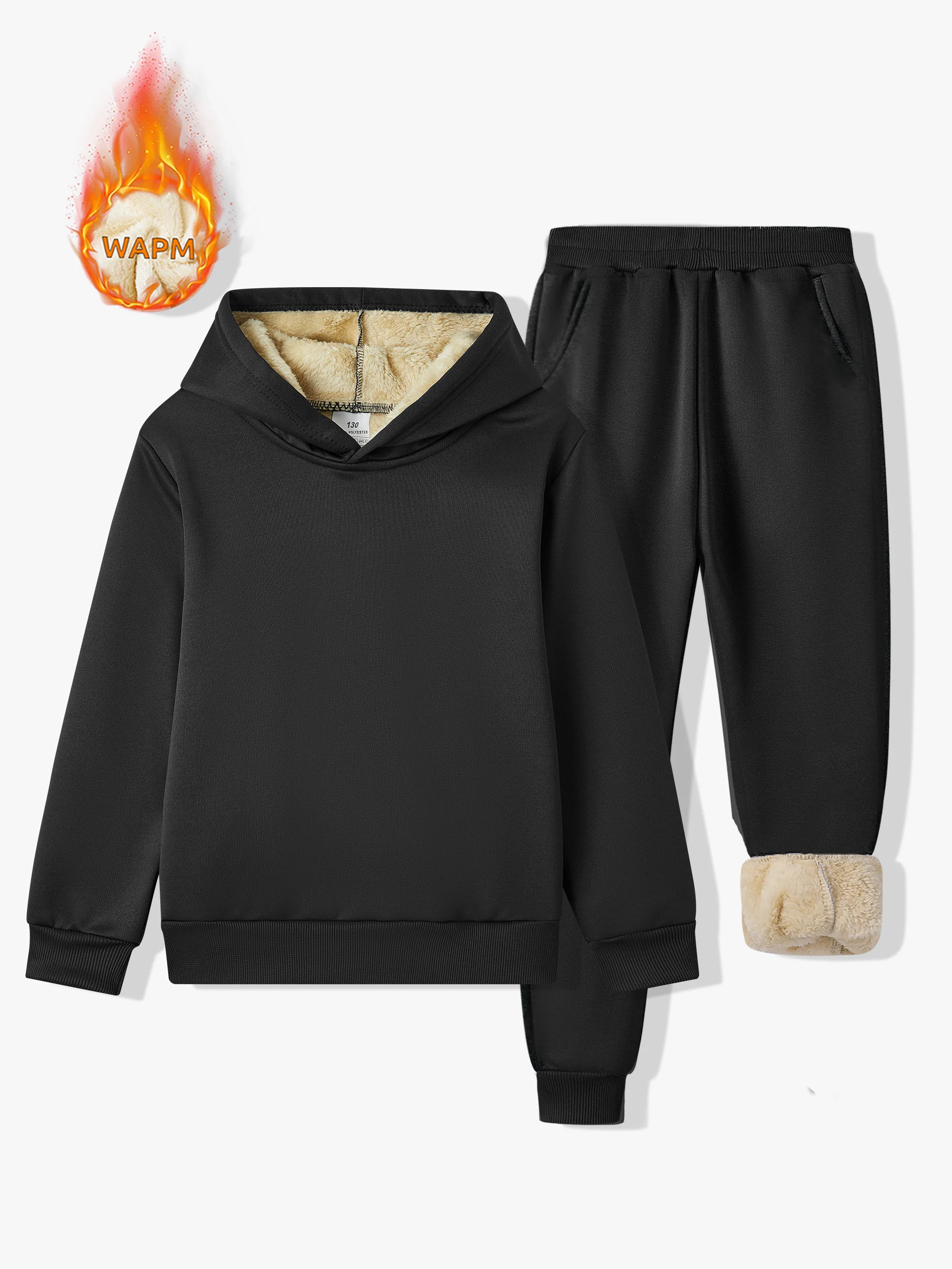 

Boys' Fall/Winter Fashion Fleece-Lined Thickened Warm Hoodie + Sweatpants Set Casual Minimalist Outdoor Sports Outfit for Boys