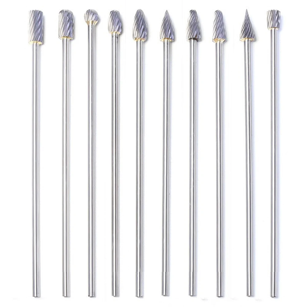 Engraving Cutter Set 10Pcs with Carbide Construction for Long Life Performance on Hard and Soft Materials with 3mm Shaft Size