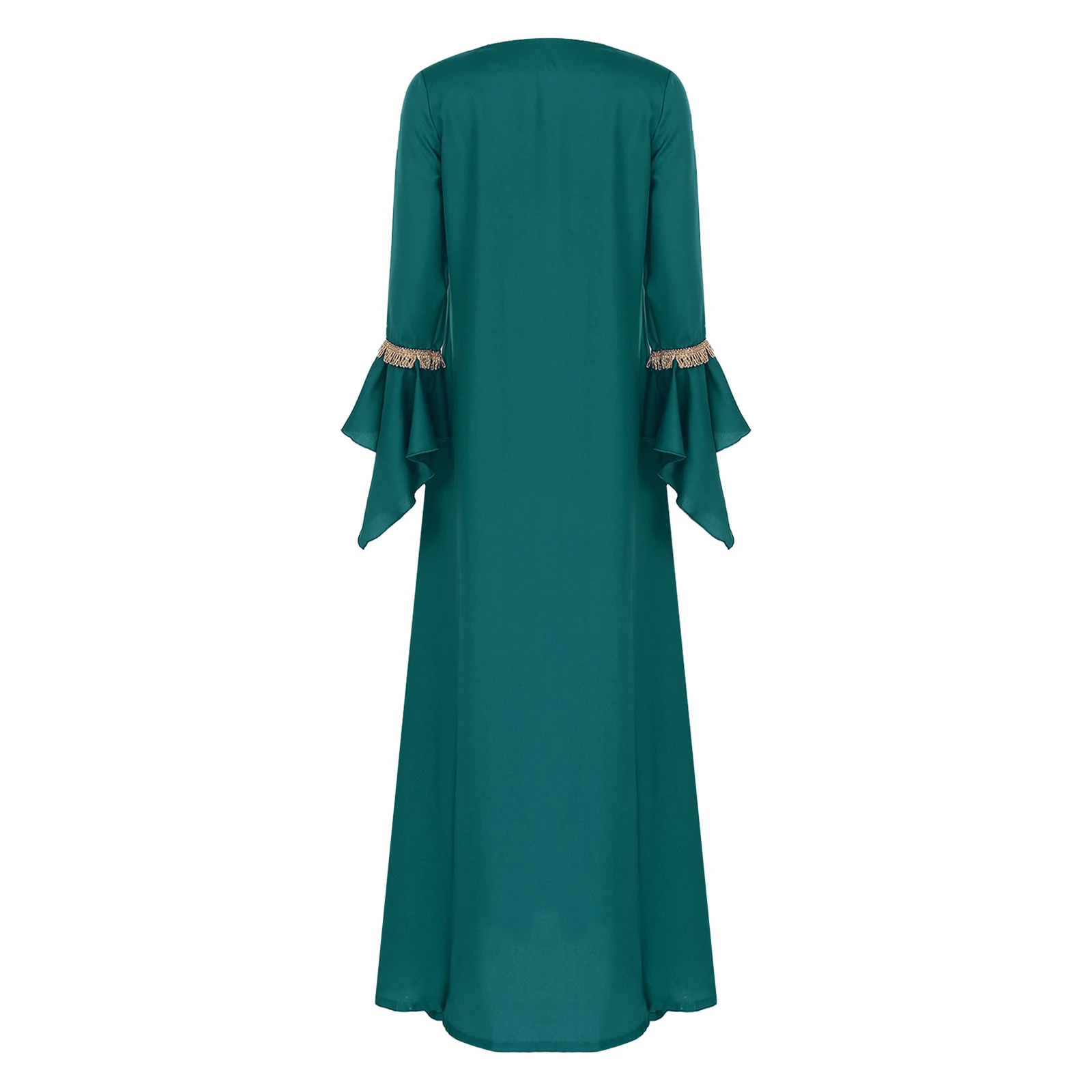 Elegante Womens Moslim Abaya Vloerlengte Gewaad V-Hals Uitlopende Mouw Jurk Halloween Heks Maskerade Jurk Rollenspel Themafeest