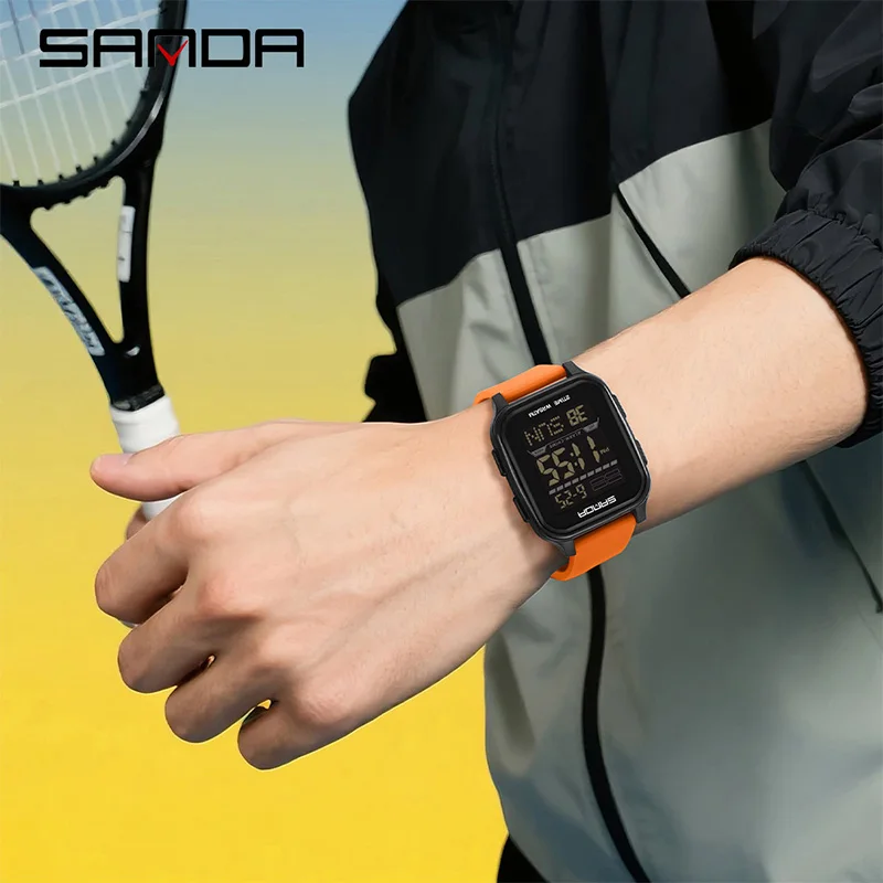 SANDA 2211 جديد مربع ساعة رجالي في الهواء الطلق مضيئة مقاوم للماء متعددة الوظائف الرياضة الطلب الكبير ساعة إلكترونية reloj hombre
