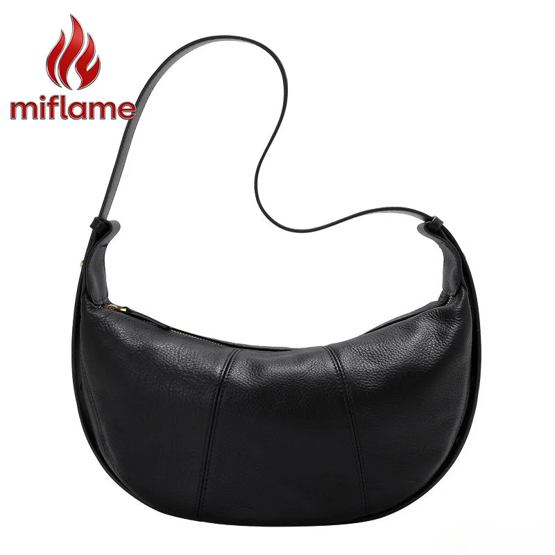 Minimalist Shoulder Bag for Women Genuine Leather Office Work Logofree Understated Crescent Crossbody Strap