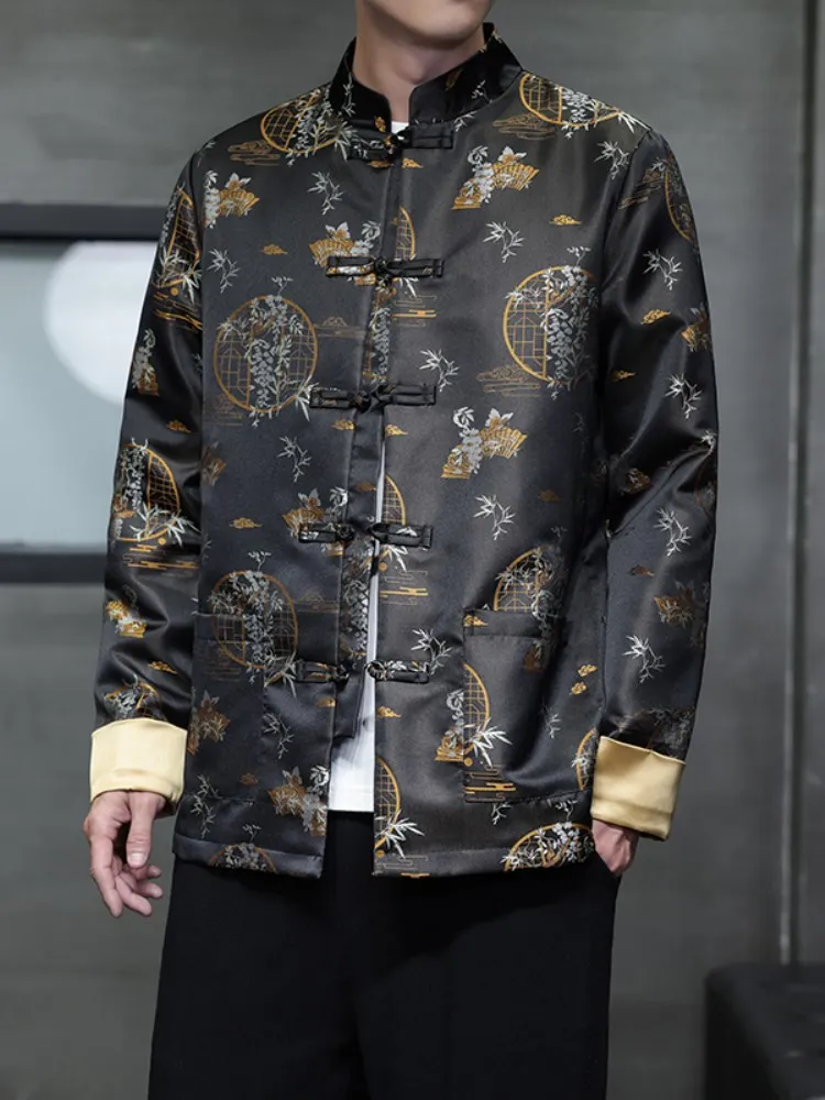 

Новая мужская куртка в китайском стиле для отцов, весенне-осеннее пальто свободного кроя с пуговицами, дышащее, с длинными рукавами