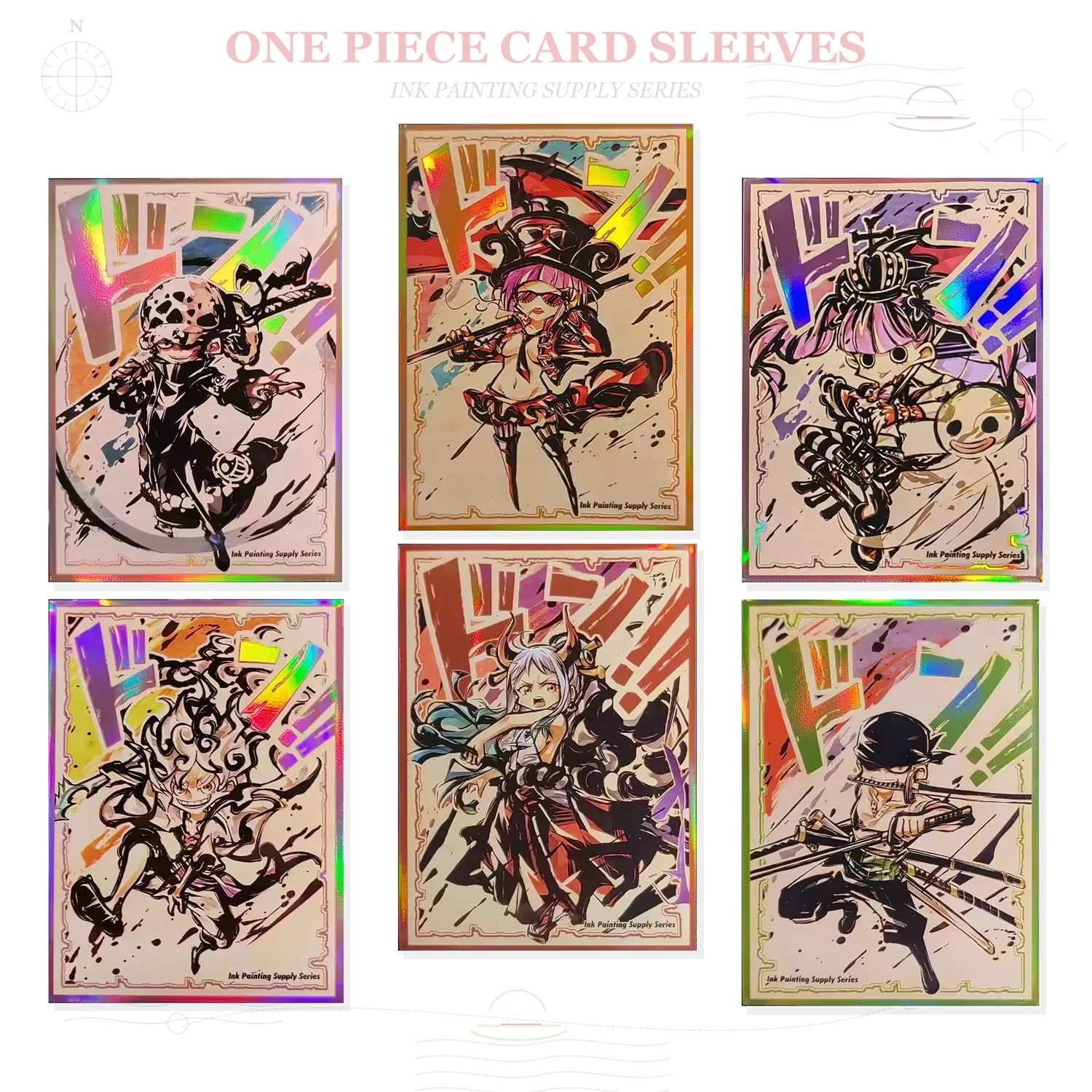 ONE PIECE Folienkartenhüllen Luffy Vivi Perona Water Law Sammelkarten-Schutzhülle Äußere Abdeckung Magic PKM 60 Stück 67x92mm