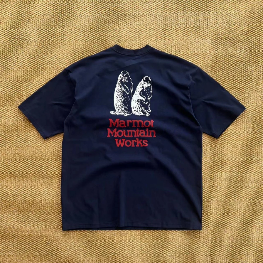 

Повседневная свободная футболка с принтом Marmot, быстросохнущая, с коротким рукавом, молодежная летняя модная хлопковая толстовка с круглым вырезом для мужчин и женщин