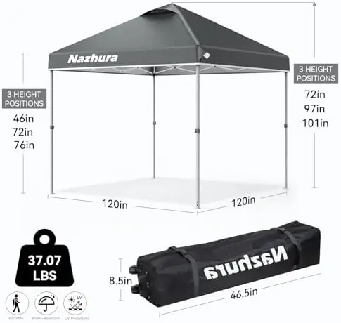 10' x 10' Pop Up Canopy Tent with Sand Weight Bag, Freestanding Sun Shelter for Picnic and Camping, One Person Setup