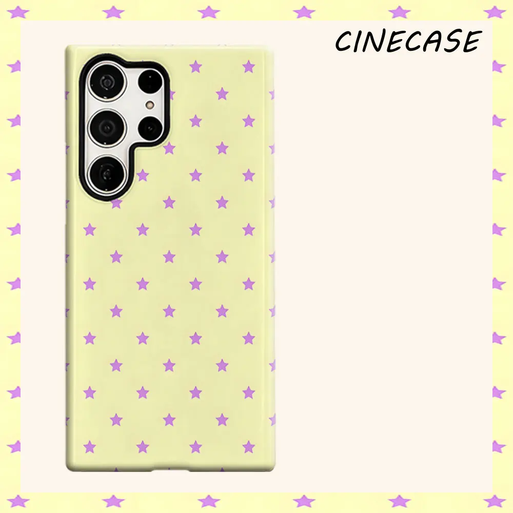 Pale Yellow Purple Star For Samsung Galaxy S26 S25 S24 A56 A36 Dual Layer Luxury Fashion Full Lens Protective Case