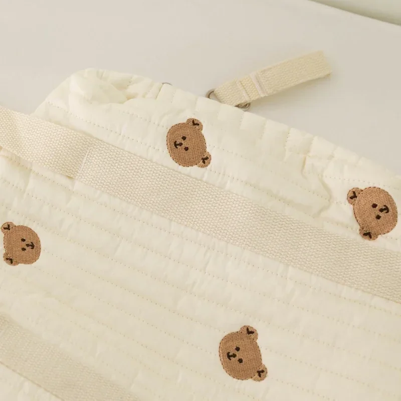 Cute Bear Baby Stroller Nappy Bag Korea Embroidery Flower Mommy Bag Soft Maternity Shoulder Pack Portable Baby Diaper Organizer