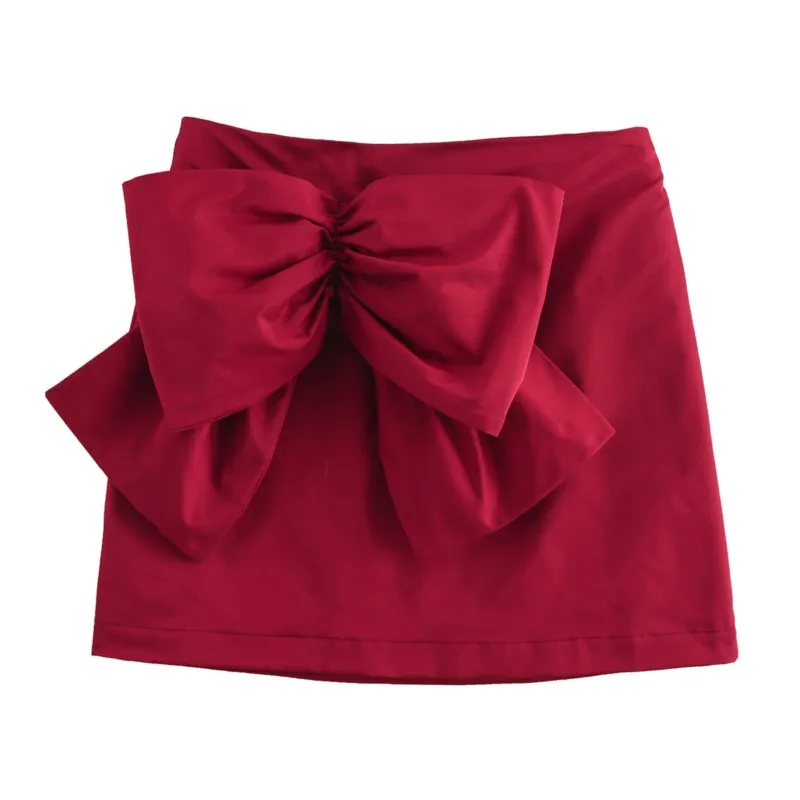 TRAF Bow Decoration Skirt for Women Autumn Clothing Casual Women Skirt Side Zipper Lady Mini Skirt Fashionable Female Skirts