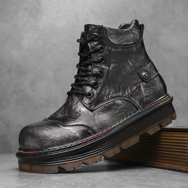 

Men High Top Boots PU Comfortable Thick Sole Anti Slip Fashionable Height Increasing Men Boots Size 38-48