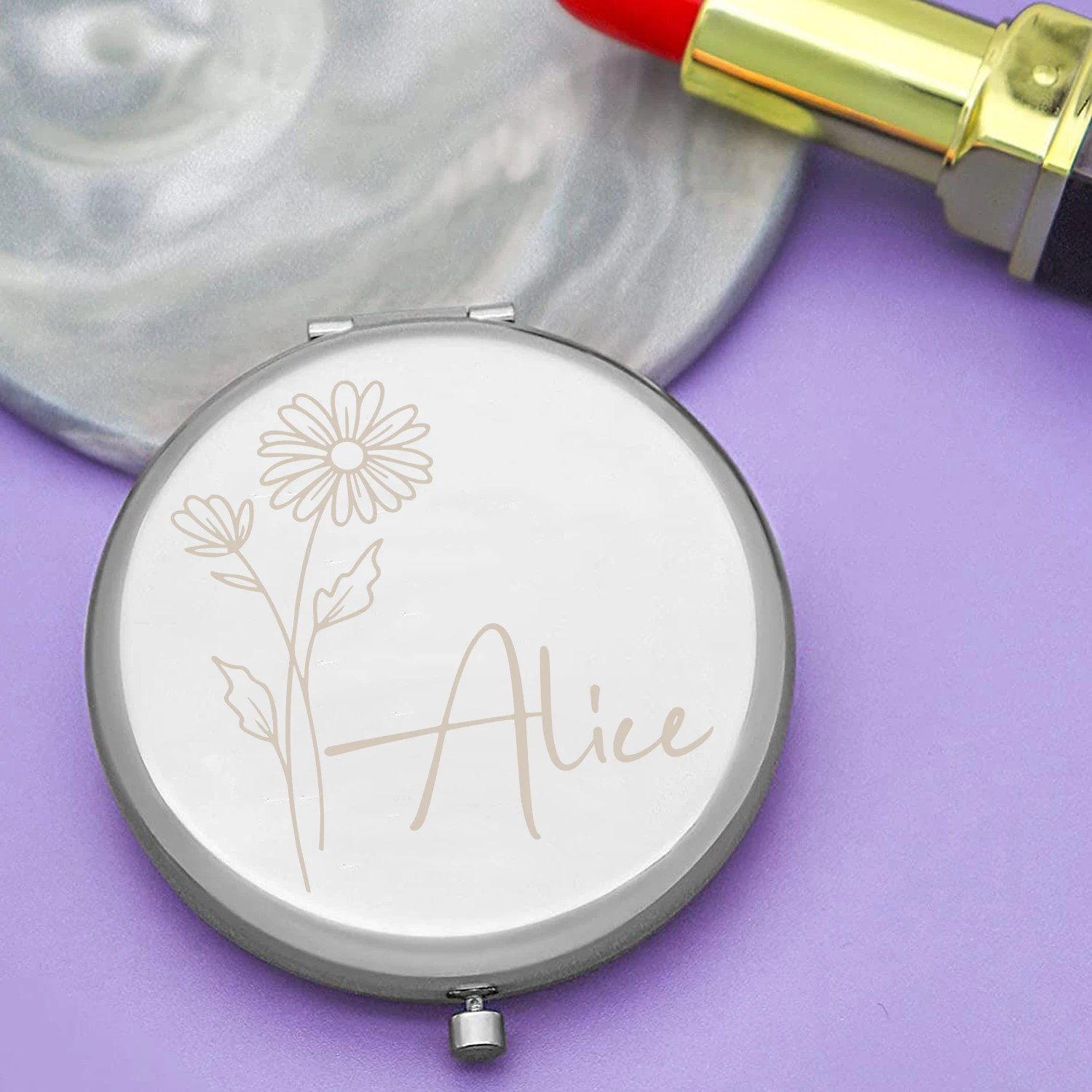 

1pc Chrysanthemum funny Diy Old Engraving Custom Name Makeup Mirror Metal Sliver Party Gift