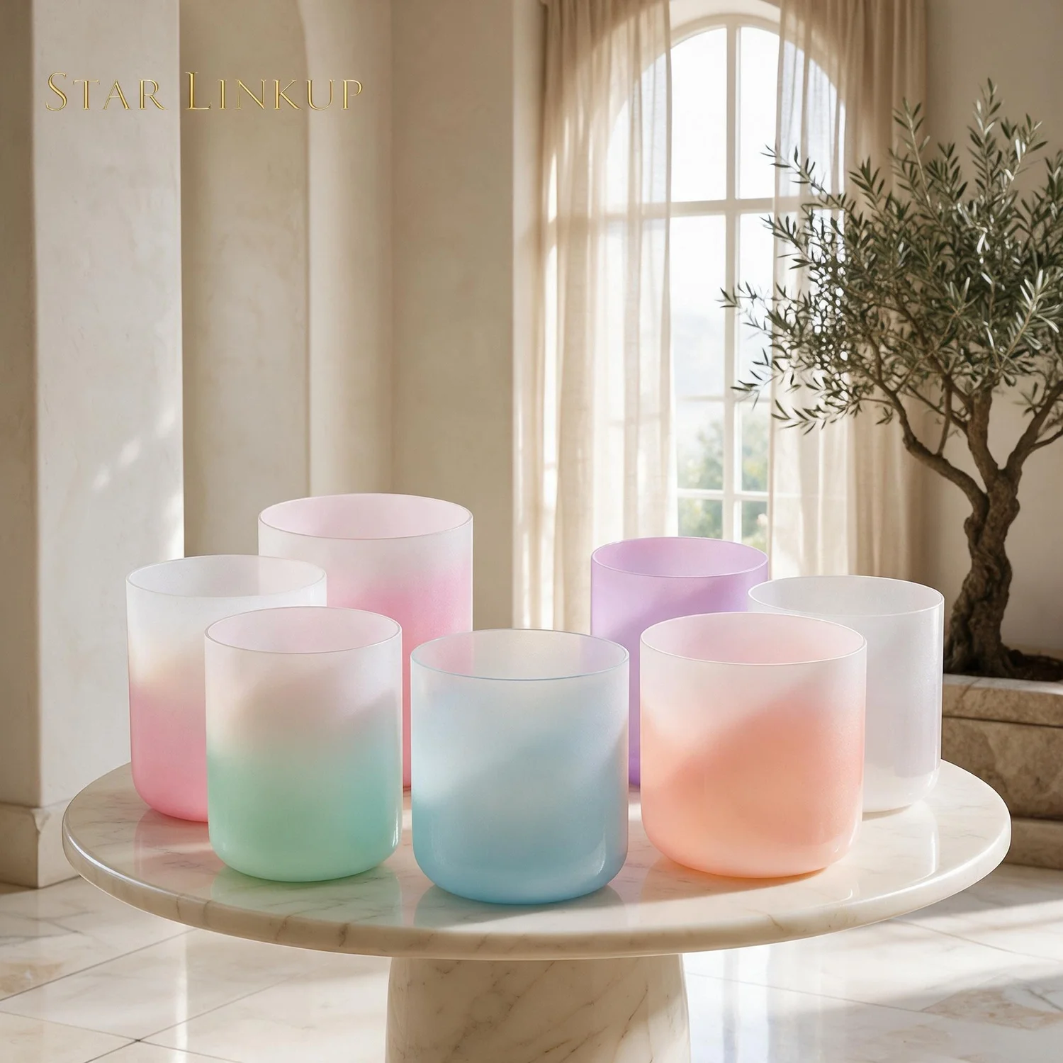 STAR LINKUP Candy Girl Alchemy Crystal Singing Bowl Sets Sound Healing Seven Chakra Crystal Bowl. Handcrafted crystal instrument with a warm, sustained tone for daily mindfulness and deep relaxation. Ideal for daily mindfulness and relaxation.