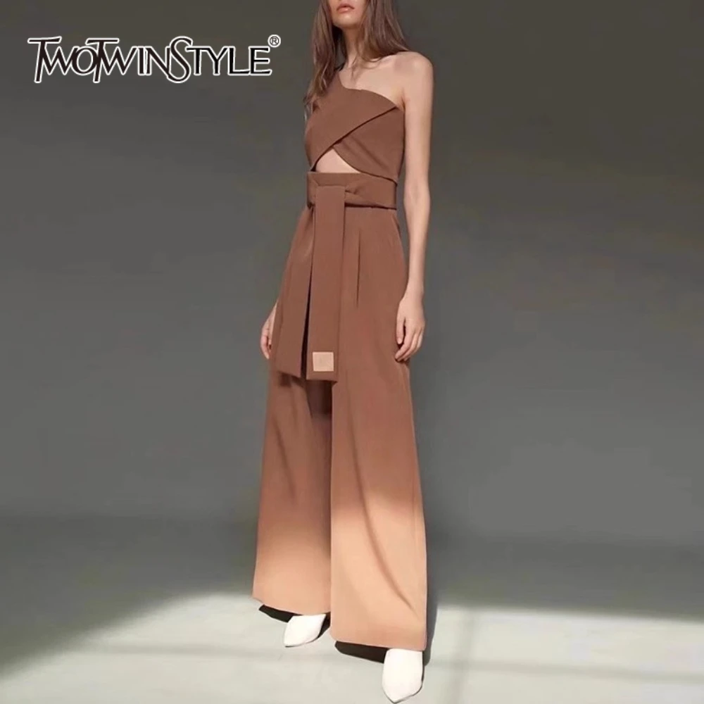 

TWOTWINSTYLE Элегантные комплекты из двух предметов для женщин Топ без рукавов с диагональным воротником и высокой талией, широкие брюки на шнуровке, женский комплект