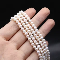 1 stringa 3-4mm perle di perle di coltura d'acqua dolce naturale perline di punzonatura ovali sciolte per la creazione di gioielli fai da te donna uomo collana bracciali