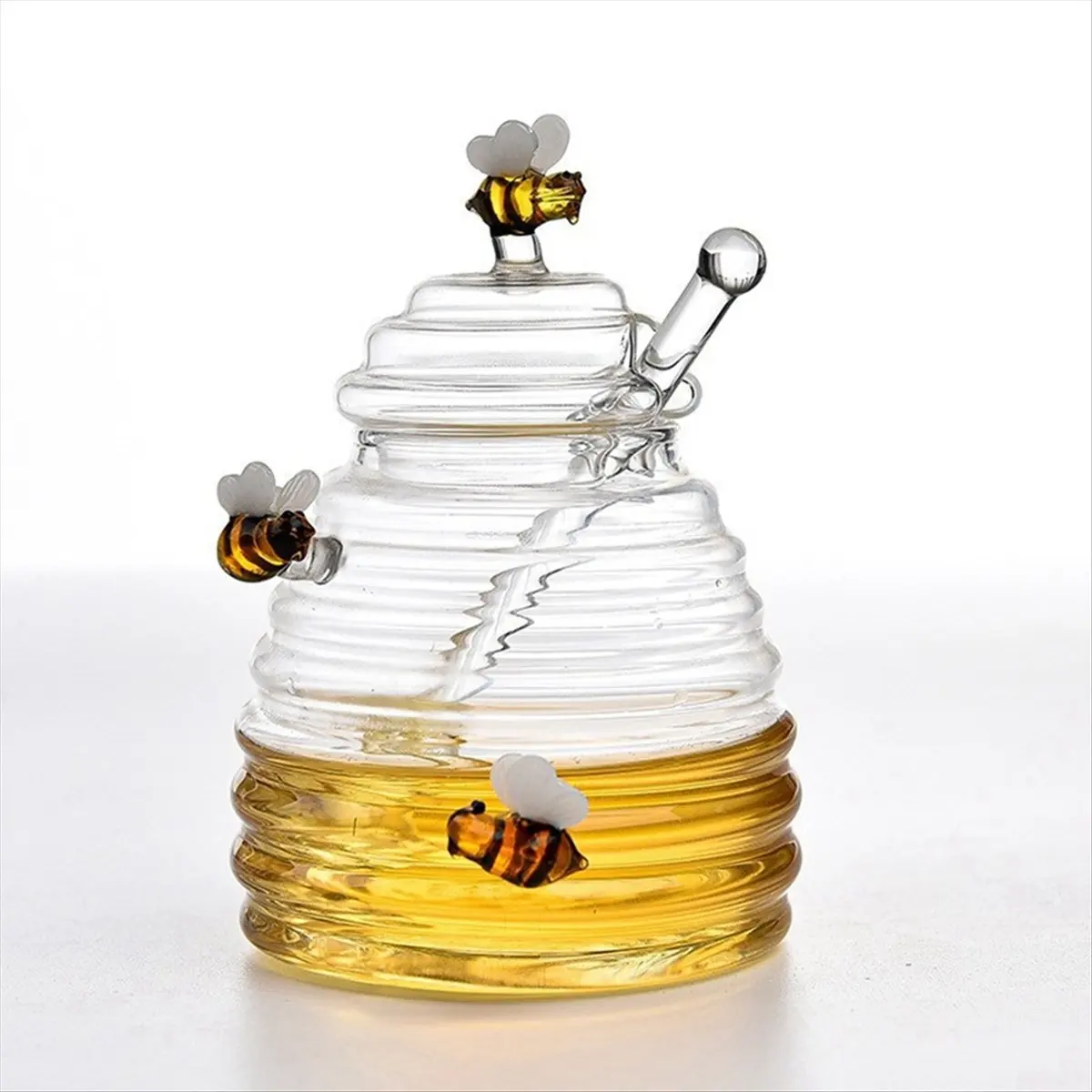 Glass Honeycomb Tank Kitchen Tools Honey Storage Container with Dipper and Lid Honey Bottle for Party Kitchen Home &LICG