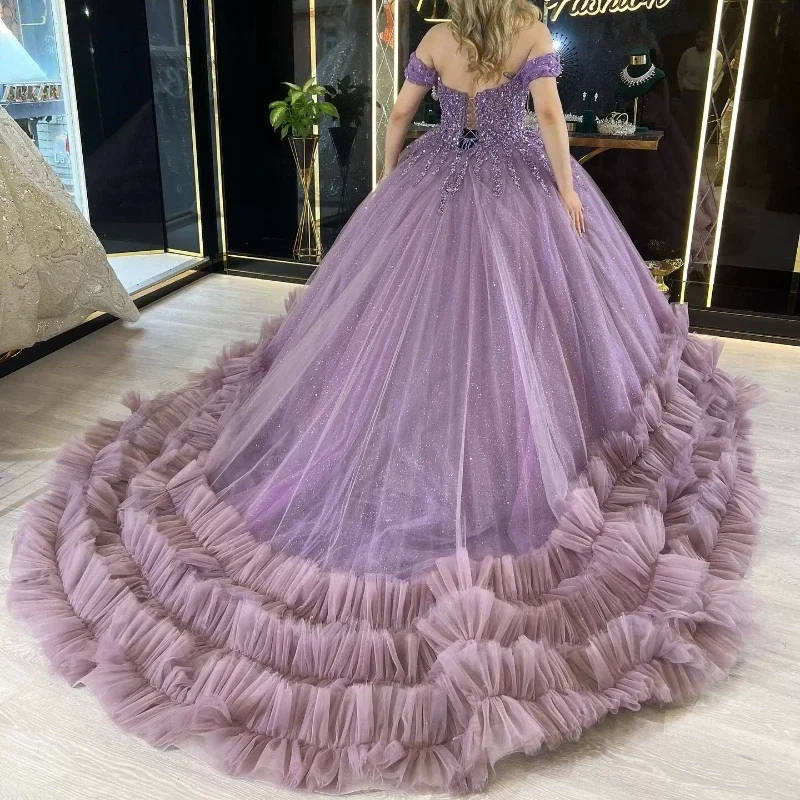 Гламурное фиолетовое бальное платье Angelsbridep, платья Quinceanera 2025, милое платье 16, платья для девочек xv лет, платье для выпускного вечера