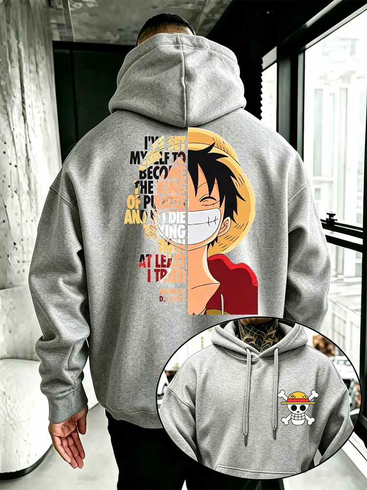 One Piece Anime Hoodie Monkey D Luffy Zitat-Print Streetwear Unisex Herren Damen Oversized Casual Sweatshirts Langarm – Detail 4