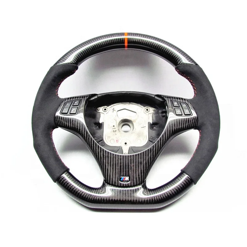 

AUTO CARBON FIBER RACING CAR STEERING WHEEL FOR E87 E90 E92 M3 330i 335i 135i ORANGE RING FLAT BOTTOM