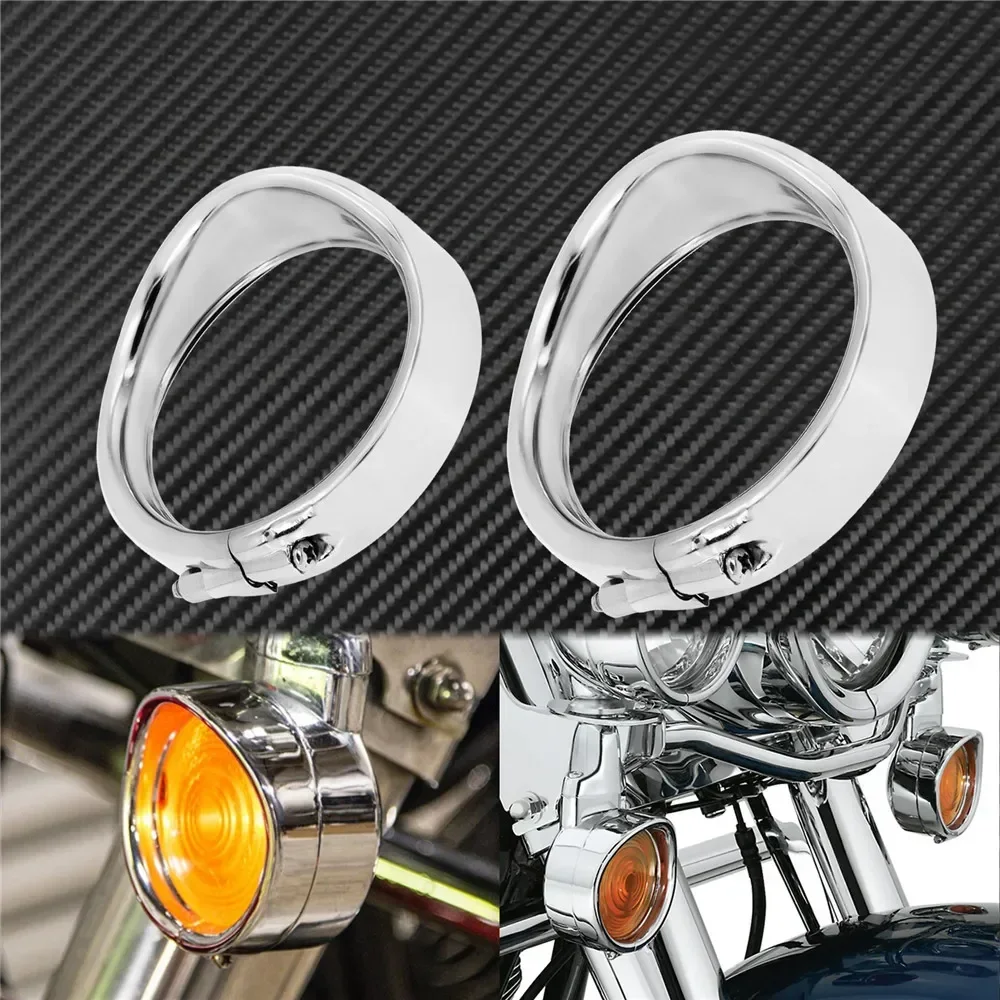 Motorcycle Visor Style Turn Signal Trim Ring With Rubber Rings Black/Chrome For Harley Touring Electra Glide Road King Softail