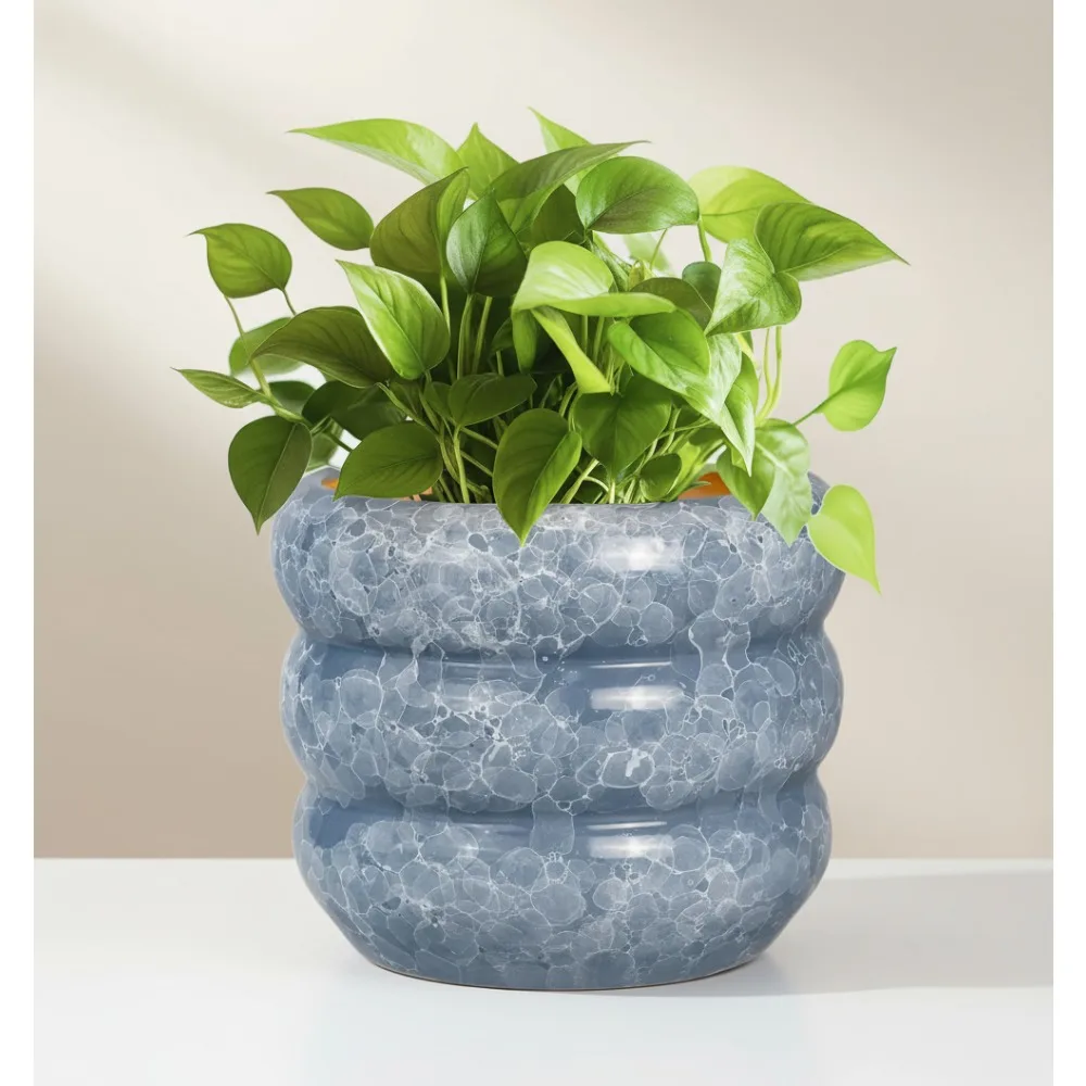 

8-дюймовый керамический горшок с дренажным отверстием - современный серый цветочный горшок для комнатных и наружных растений, декор для домашнего офиса