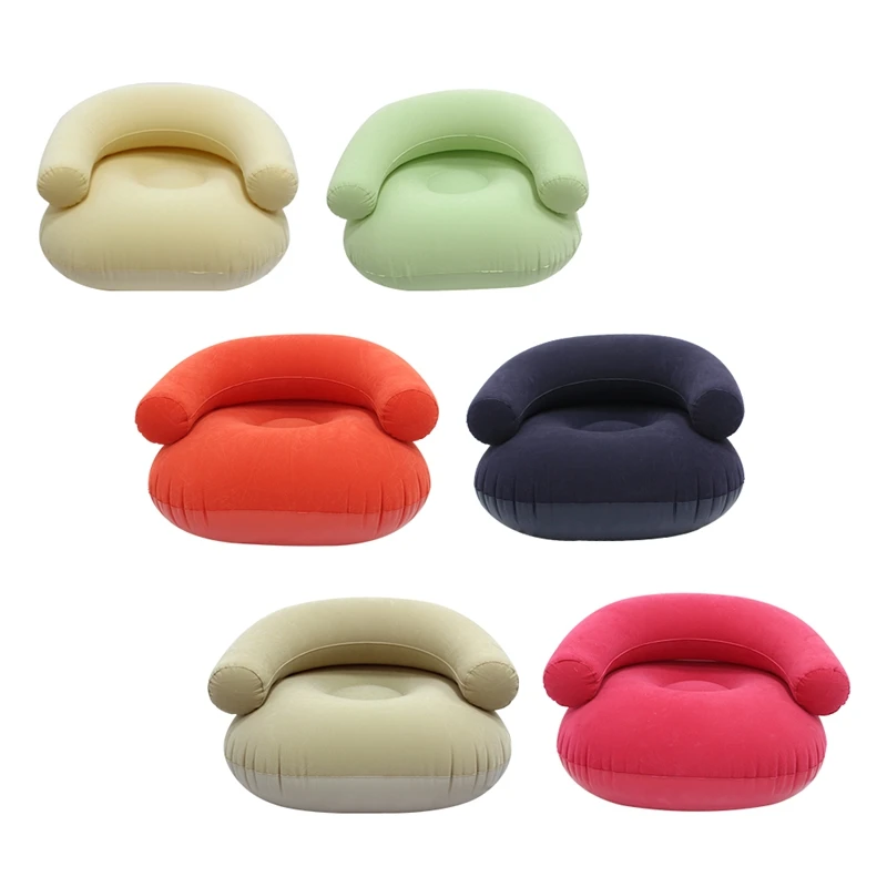6 Colors Inflatable U-shaped Lazy Sofa with Armrests Living Room Outdoor Lounge Chair Portable Flocking PVC Inflatable Sofa