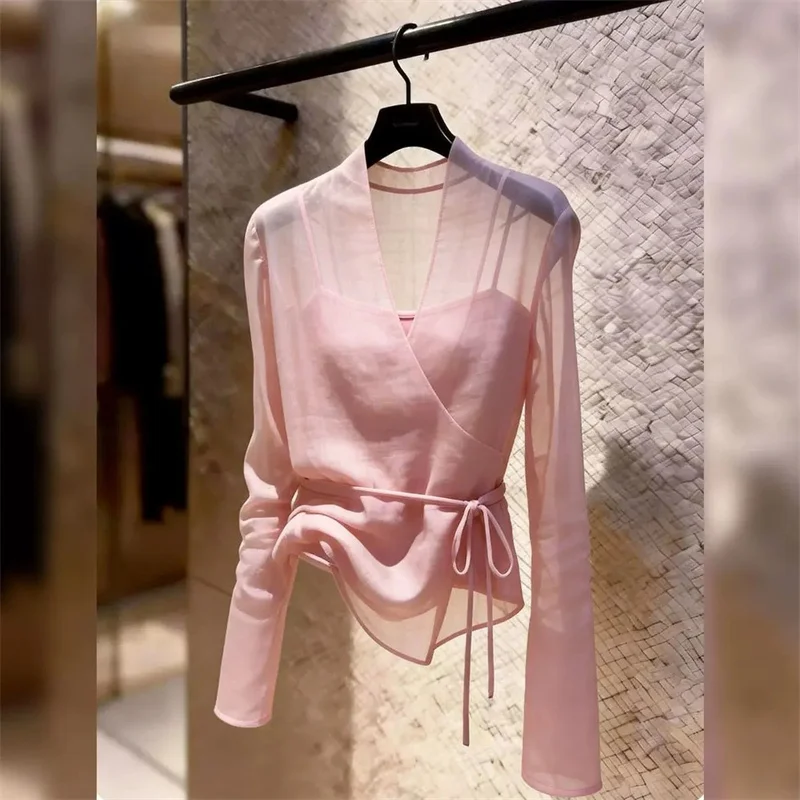 

Good-looking Sunscreen Shirt Tops Women's Shirts Blouse 2026 Summer New V Collar Long Sleeves Temperament Top Shirt Female