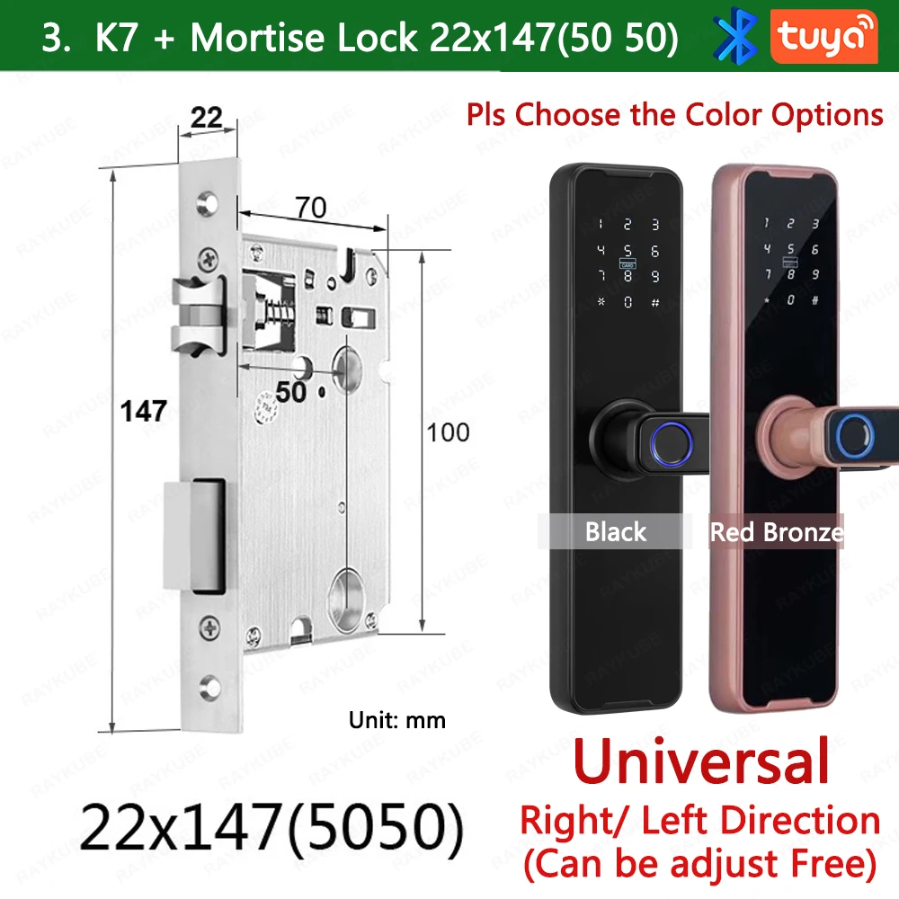 RAYKUBE Biometrisch vingerafdrukdeurslot K7 Pro+ Smart Lock Tuya-app Ontgrendeling op afstand Keyless Lock Elektronisch deurslot