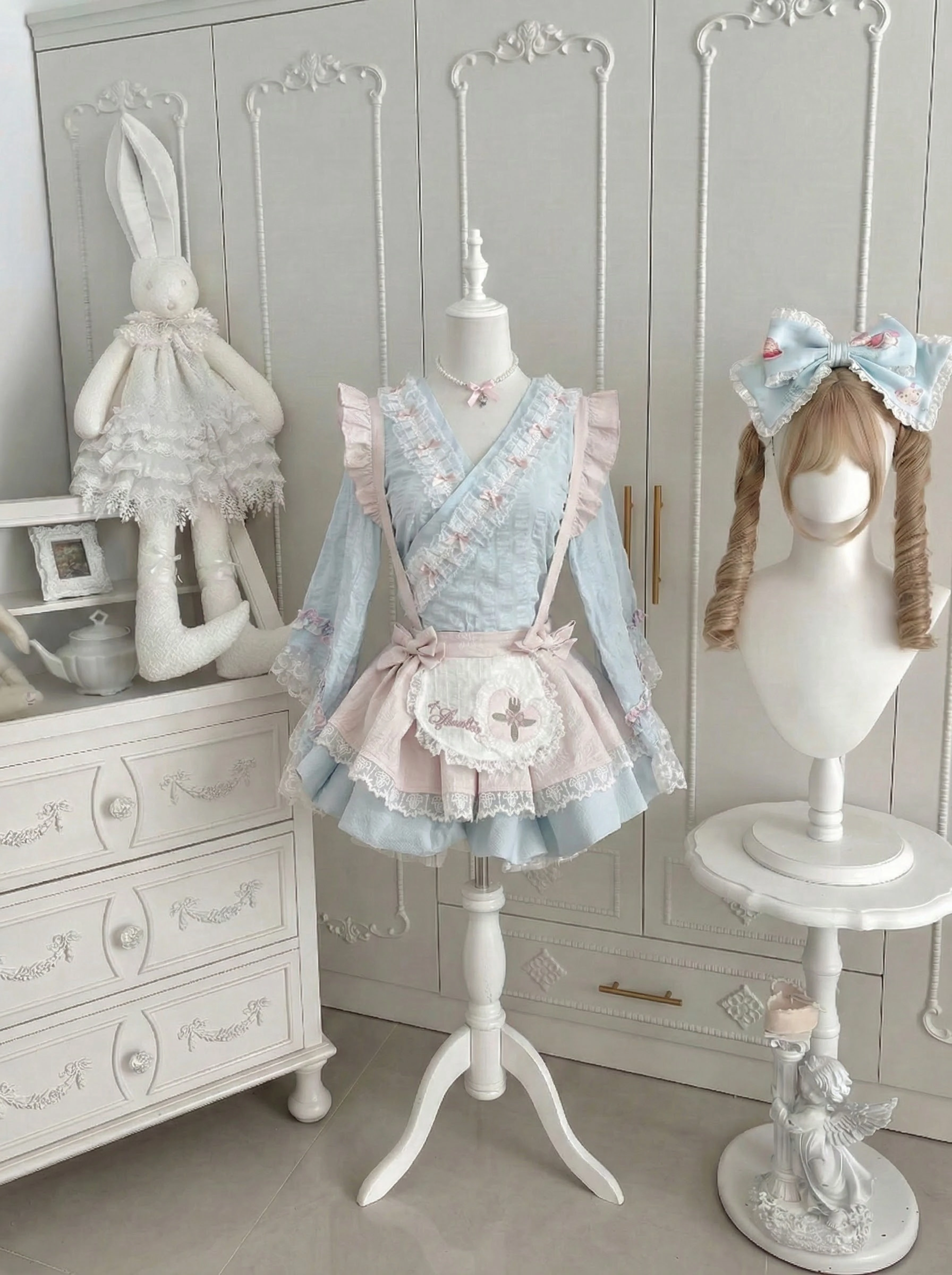 

Летний японский комплект в стиле лолита для женщин: топ с кружевными вставками и юбка с оборками, новый модный образ в стиле Y2K