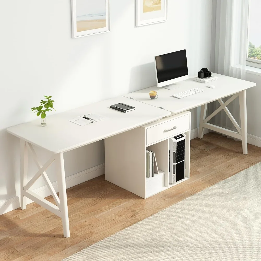 

Desk With Storage Cabinet - 94" Wooden Extra Long L Shaped Table, Double Work Study Computer Workstation For Home Office